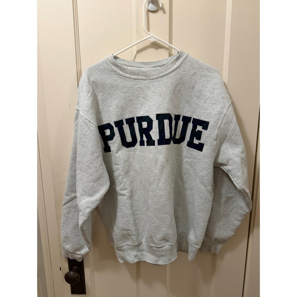 Vintage Fruit of the Loom Purdue University Sweatshirt Gray Plaid Lettering L